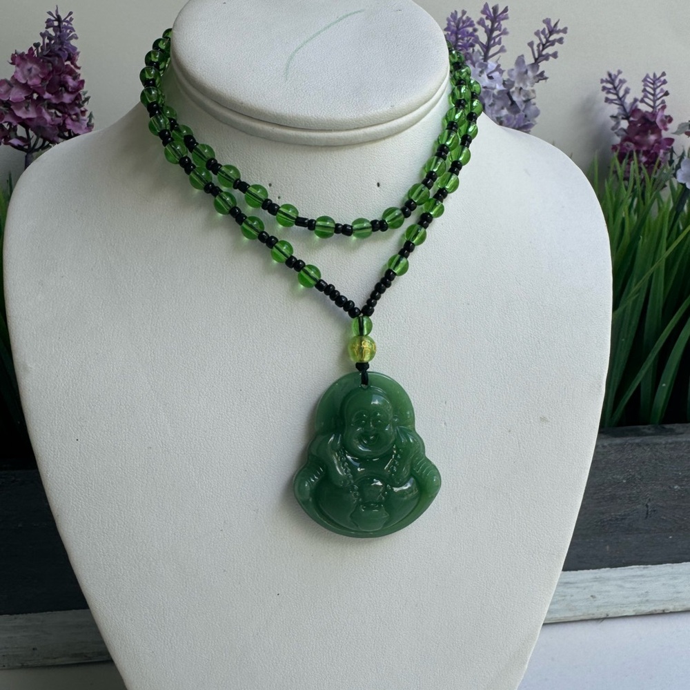 Green Buddha Pendant Necklace - Women Jewelry - Picture 12 of 12